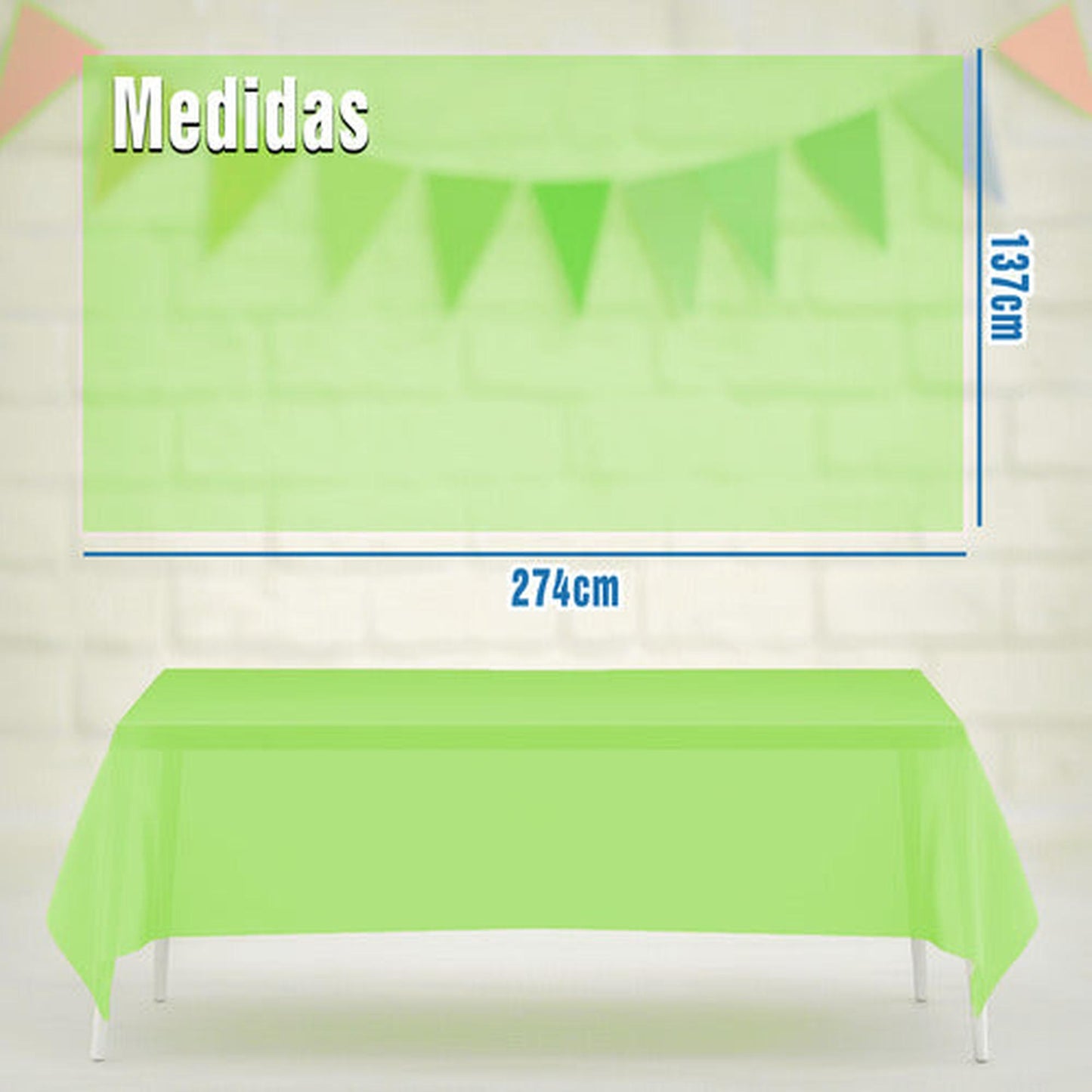 Mantel Plastico 137x274cm Color Verde Lima Para Cumpleaños