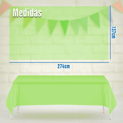Mantel Plastico 137x274cm Color Verde Lima Para Cumpleaños