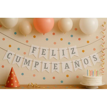 Guirnalda Banderin Feliz Cumpleaños Color Blanco