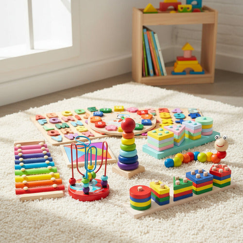 Pack 10 Juguetes Didácticos De Madera Para Niños Montessori