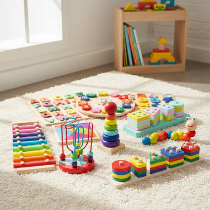 Pack 10 Juguetes Didácticos De Madera Para Niños Montessori