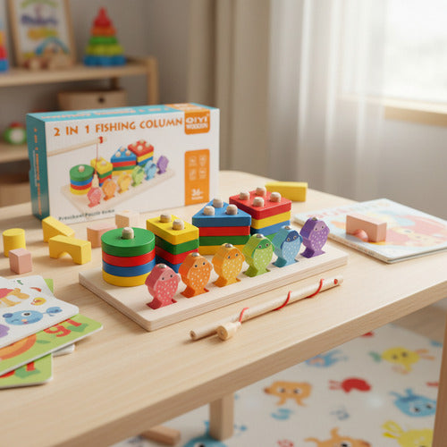 Juego De Pesca Magnético Y Encaje De Madera Montessori