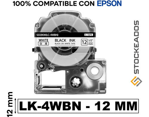 Cinta Blanca Lk-4wbn Alternativa Rotuladora Epson 12mmx8m
