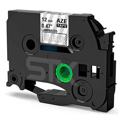 Cinta Tze-135 Alternativa 12mmx8m Blanco Sobre Transparente