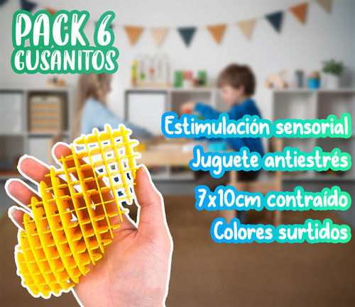 Pack 6 Gusanos Juguete Sensorial Antiestres Tdah
