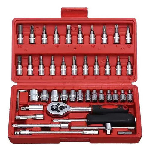 Set Caja Juego Herramienta Dados 46 Piezas Acero Carbono 1/4