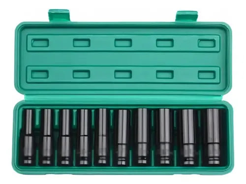 Set Dados De Impacto 1/2 10 Piezas Acero 8-24mm Verde