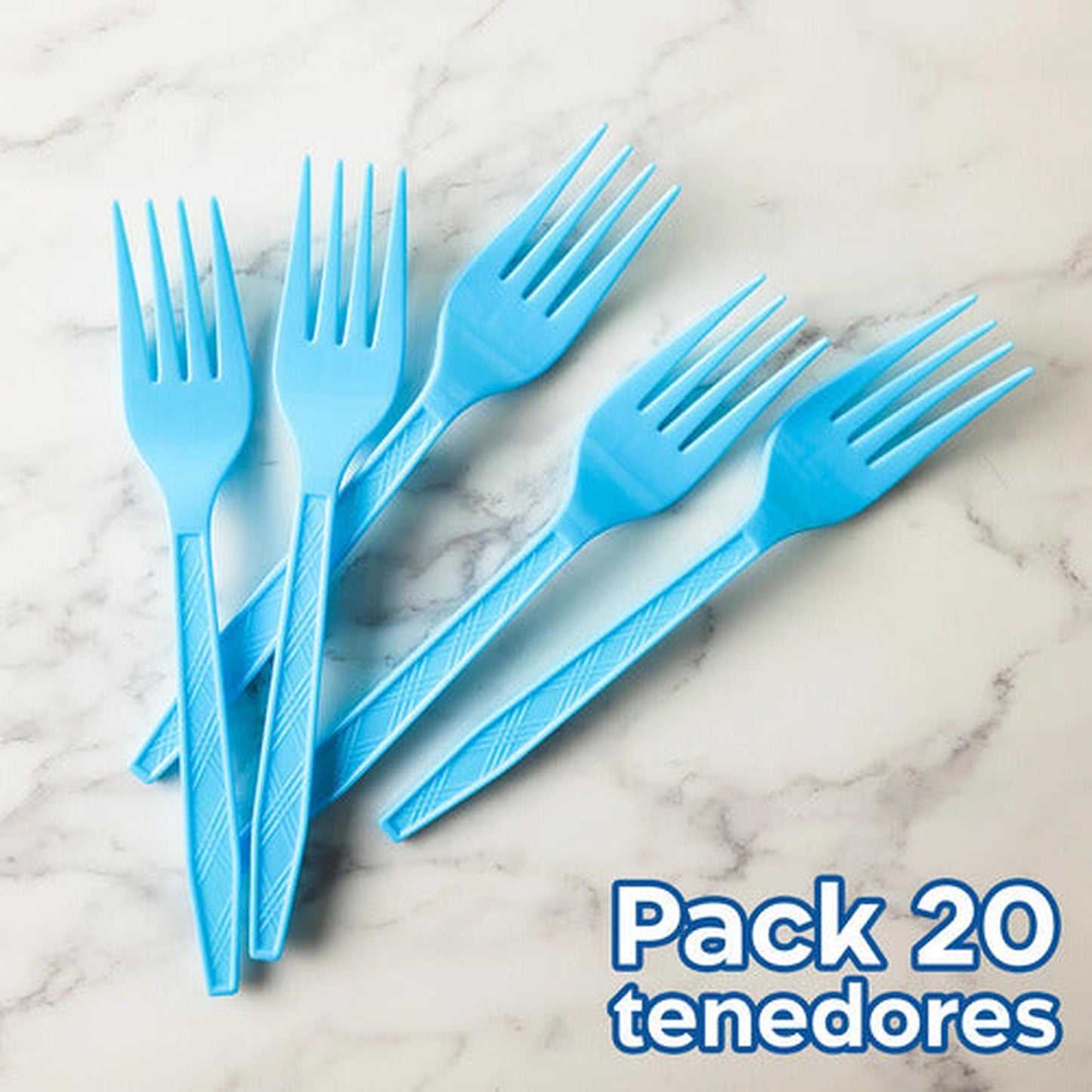 Pack 20 Tenedores Plásticos Color Celeste Cumpleaños