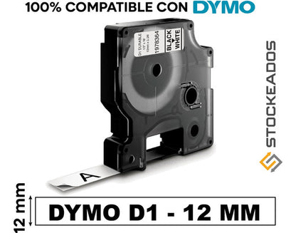 Cinta D1 Dymo 12mmx7m letras negras fondo blanco alternativa