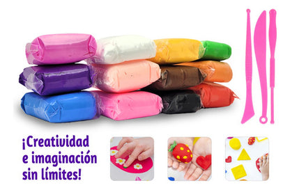 Arcillas Masas Mágicas 12 Colores + Herramientas Moldeado