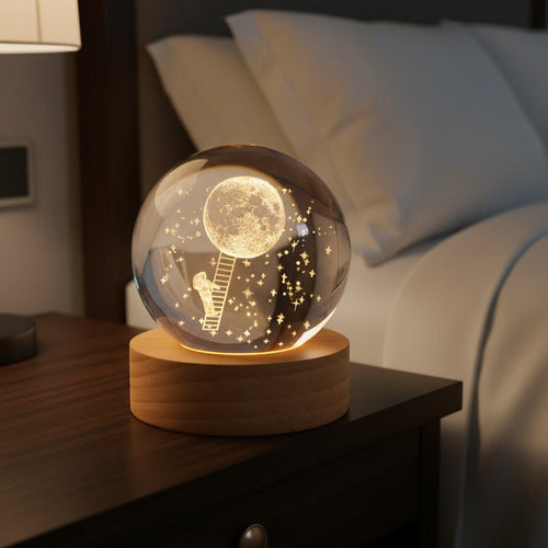 Lampara De Noche Led 3d Bola Cristal Diseños