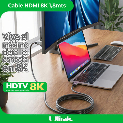 Cable Hdmi A Hdmi 8k 1,8 Metros Ulink Cable Alta Definición
