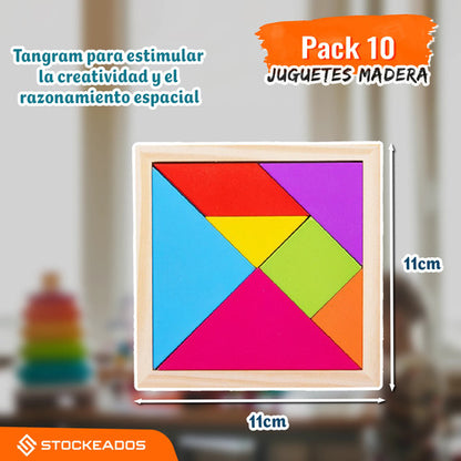 Pack 10 Juguetes Didácticos De Madera Para Niños Montessori