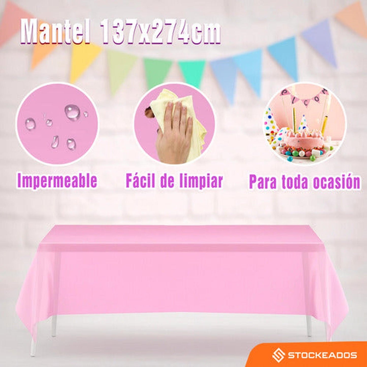 Mantel Plastico 137x274cm Color Rosado Para Cumpleaños
