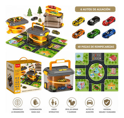 Pista De Autos Estacionamiento Portátil Con 6 Autos Metalico Amarillo