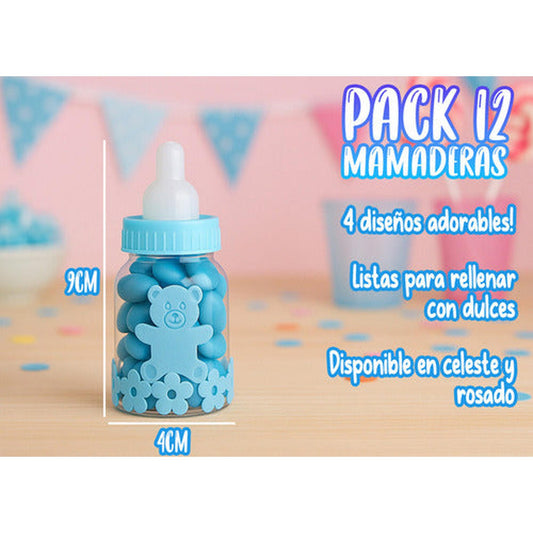 Pack 12 Mamaderas Baby Shower Recuerdos Niño