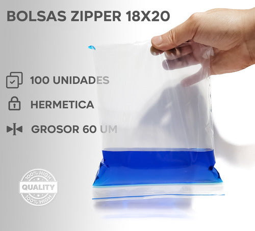 100 Bolsa Hermética Transparente Resellable 18x20 Cm (1 Kg)
