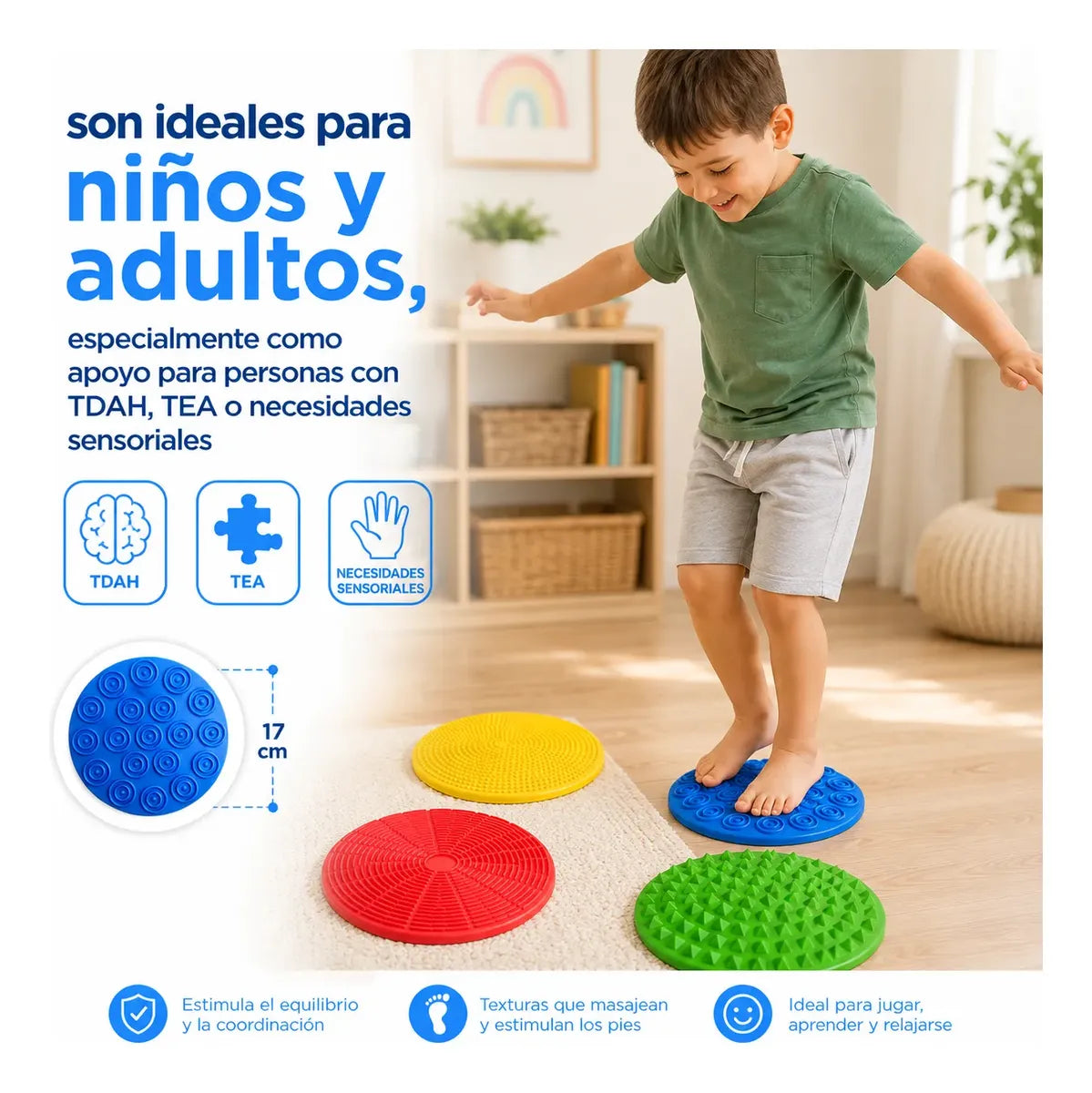 Set 4 Alfombras Sensoriales Circulares Antirestres Tdah
