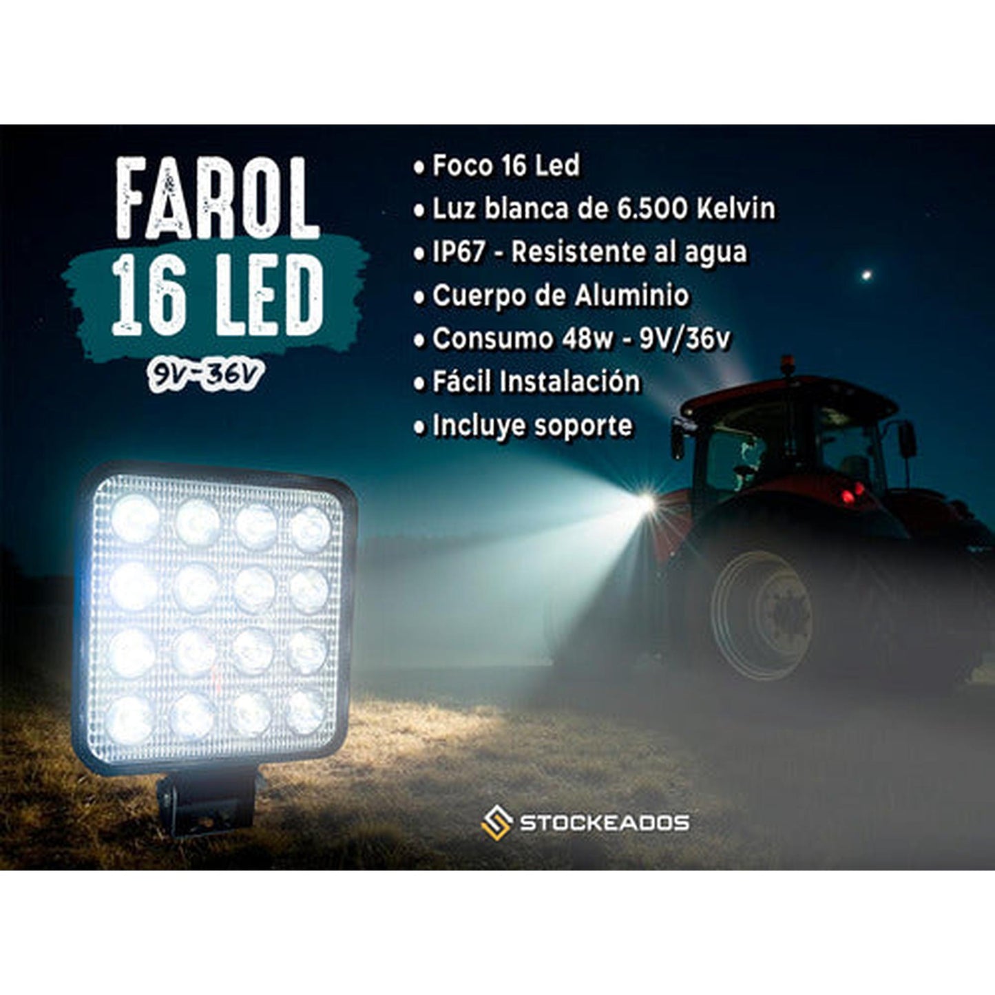 Foco Faenero 16 Led Neblinero Slim 9v-36v 48w Camión Jeep