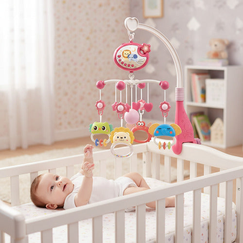 Móvil Bebé Musical Y Proyector De Luces 360 Para Cuna Rosado