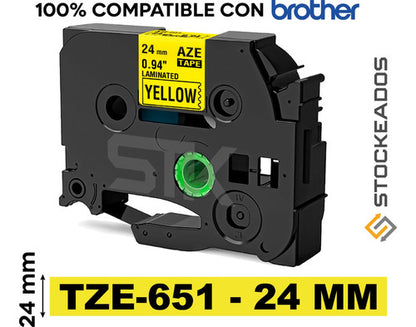 Cinta Amarilla Tze-651 Para Rotuladora Brother 24mm X 8m