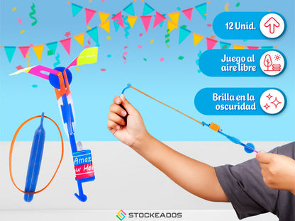 Pack 12 Voladores Luz Led - Juguete Sorpresa Cumpleaños
