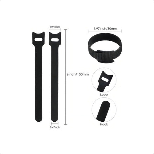 Bridas Amarra Cables Velcro Negro Cinta Pack 100 Individual