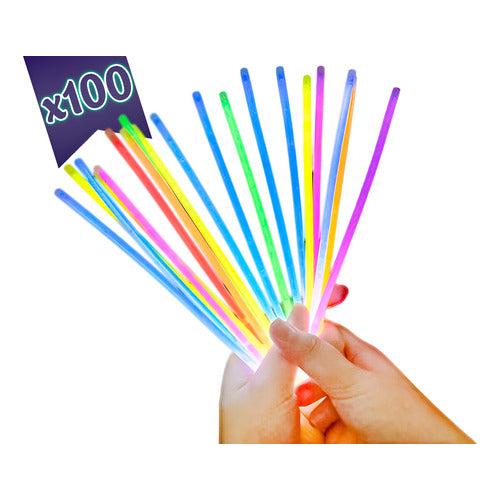 Pack 100 Pulseras Fiesta Fluor Cumpleaños Neón Brillan Oscuridad