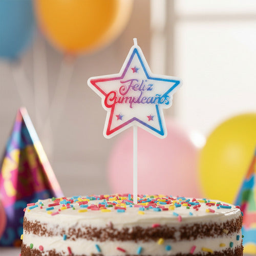 Vela Feliz Cumpleaños Estrella para Torta 13 cm – Vela Decorativa