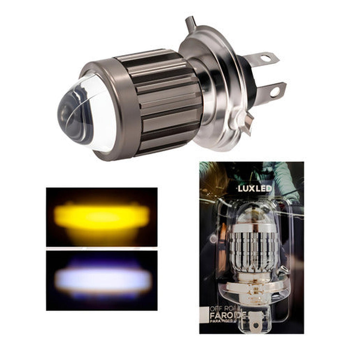 Ampolleta Led Foco Lupa H4 12v 12w Luz Alta Baja Blanca Moto