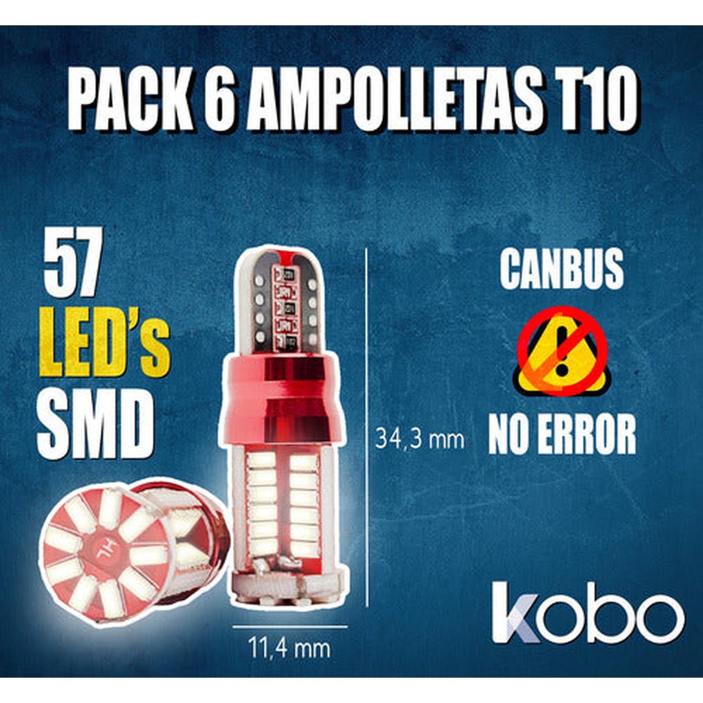 Pack 6 Ampolletas Luces Led T10 - W5w Cola De Pescado 5w