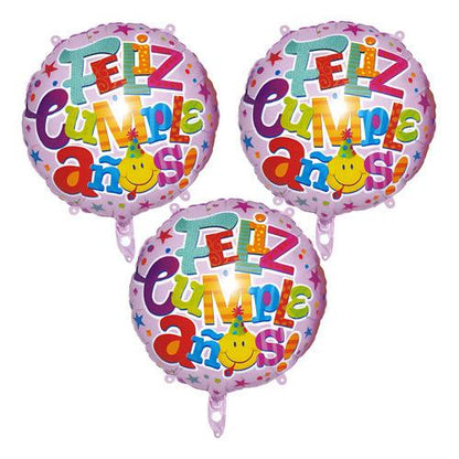 pack 3 globos metalicos feliz cumpleaños 45 cm globos foil redondos