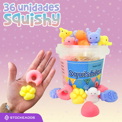 Pack 36 Unidades Squishys Balde Antiestres Juguete Surtidos