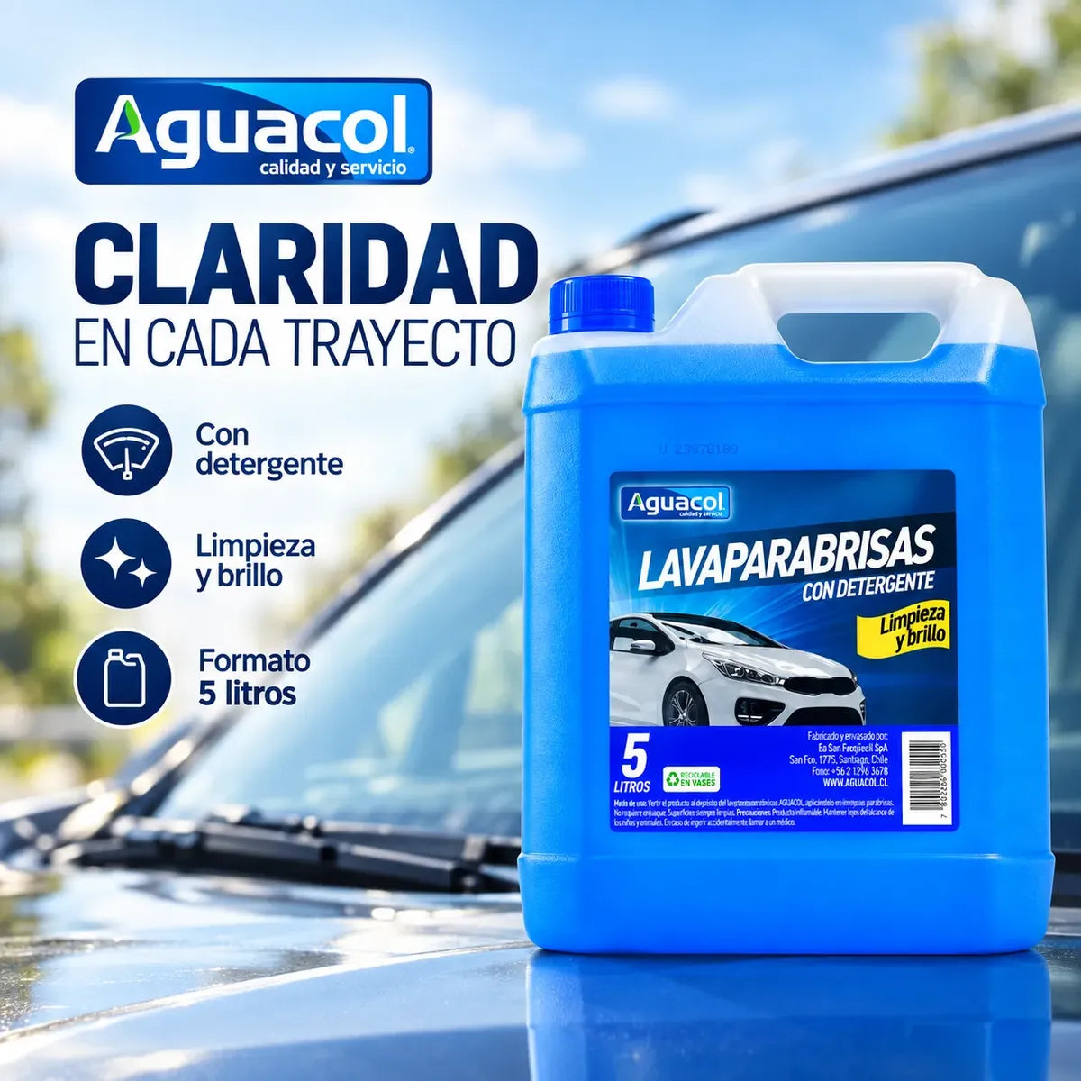 Liquido Limpiaparabrisas Con Detergente 5 Litros Aguacol