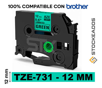 Cinta Tze-731 Alternativa 12mmx8m Verde Letras Negras