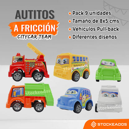 Pack 9 Autitos A Fricción - Juguete Sorpresa Cumpleaños
