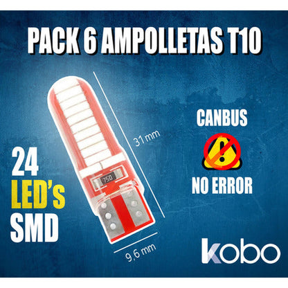 Pack 6 Ampolletas Luces Led T10 - W5w Cola De Pescado 5w