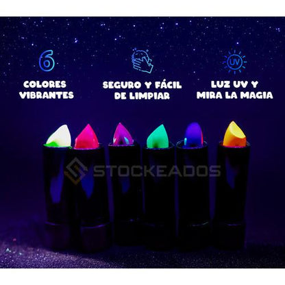 Pack 6 Labiales Labial Fluor Fiesta Neón Colores