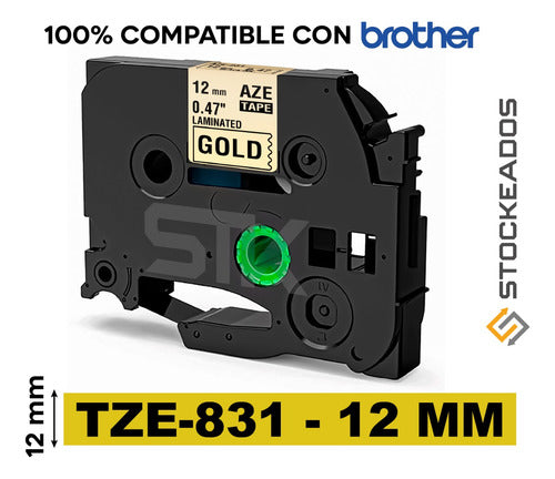 Cinta Tze-831 Alternativa 12mmx8m Dorado Letras Negras