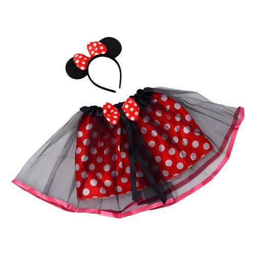 Disfraz Niñas Tutú Falda Minnie Lunares Con Cintillo