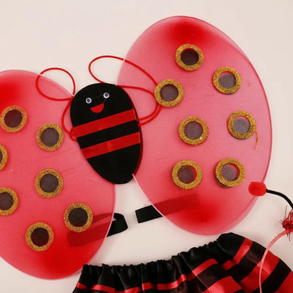 Disfraz Alitas Chinita Mariquita Niñas Conjunto Cintillo Varita Alitas Y Tutu