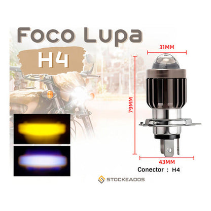 Ampolleta Led Foco Lupa H4 12v 12w Luz Alta Baja Blanca Moto