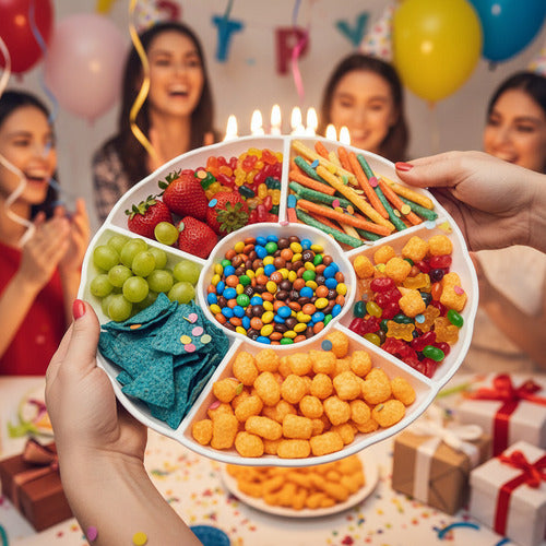 Bandeja Redonda Plástico Cumpleaños  30x30 Cm Color Blanco