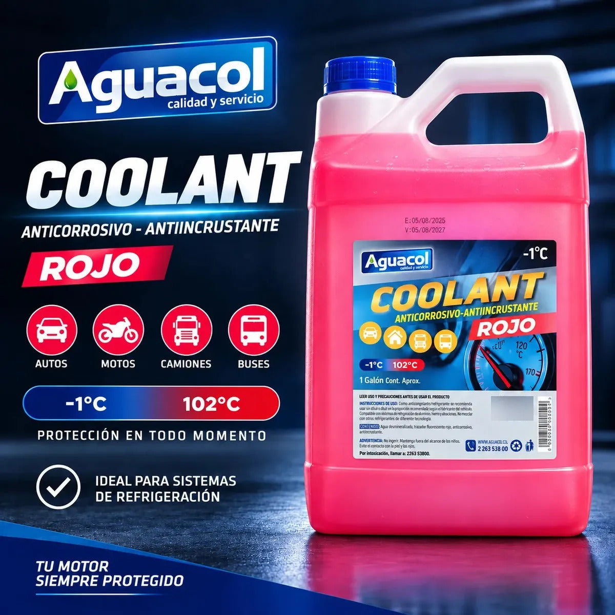 Refrigerante Anticongelante Aguacol Rojo -1°C 5 Litros