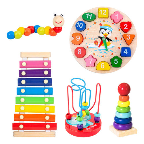 Pack 5 Juguetes Didactico Madera Montessori Educativo