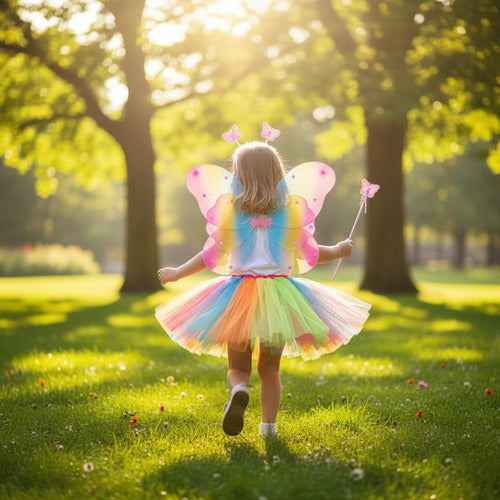 Disfraz Alitas De Mariposa Niñas Conjunto Cintillo Varita Alitas Y Tutu