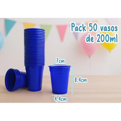 Pack 50 Vasos Plásticos Cumpleaños Color Azul 200ml