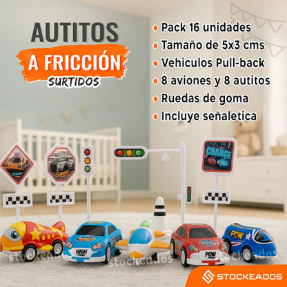 Pack 16 Autitos Y Aviones A Fricción Juguetes Niños