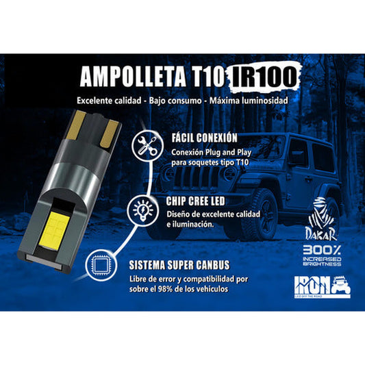 Pack 2 Ampolletas Luces Led T10 Ir100 color blanco - Cola De Pescado 24w