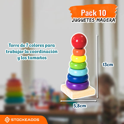 Pack 5 Juguetes Didactico Madera Montessori Educativo